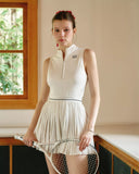 Load image into Gallery viewer, Kensington | All Court Pleated Dress with Front Zipper Cutout - White
