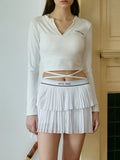 Load image into Gallery viewer, Cheltenham | Double-Layer Mesh Pleated Tennis Skirt with Crisscross Waist Straps – White