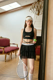 Load image into Gallery viewer, Chelsea | Double-Layer Mesh Pleated Tennis Skirt with Crisscross Waist Straps – Black