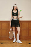 Load image into Gallery viewer, Chelsea | Double-Layer Mesh Pleated Tennis Skirt with Crisscross Waist Straps – Black